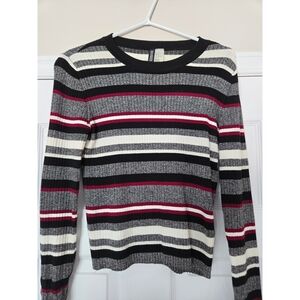 H&M Women's Striped Sweater - Black, White, Red